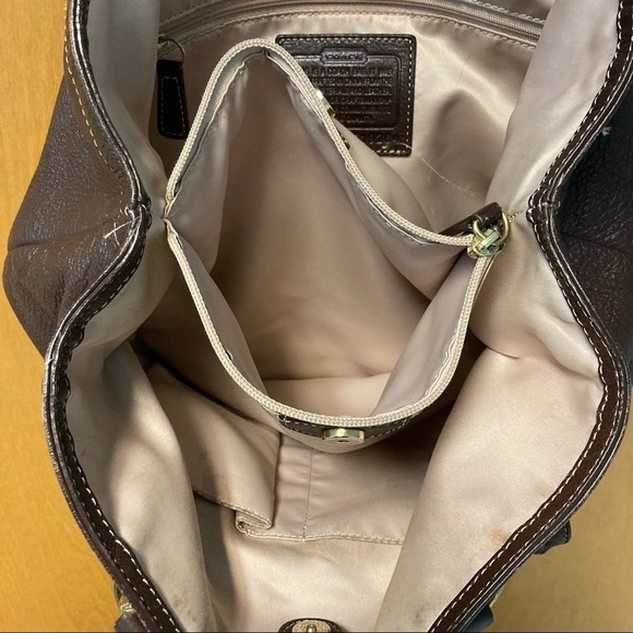 COACH Penelope Soft Pebbled Turnlock Carryall Deep Brown Tote Bag - Picture 7 of 9